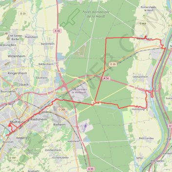 Itinéraire Mulhouse Bantzenheim, distance, dénivelé, altitude, carte, profil, trace GPS