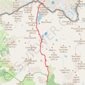 Itinéraire Cime de la Maledie, distance, dénivelé, altitude, carte, profil, trace GPS