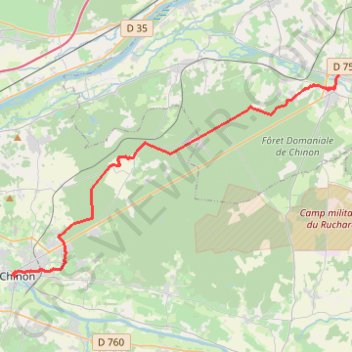 Itinéraire 8 Chinon-Azay Le Rideau: 25.80 km, distance, dénivelé, altitude, carte, profil, trace GPS