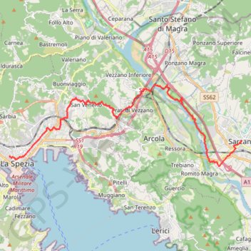 Itinéraire De Sarzana à La Spezia, distance, dénivelé, altitude, carte, profil, trace GPS