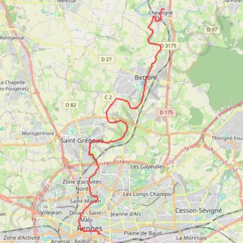 Itinéraire Rennes Cyclisme, distance, dénivelé, altitude, carte, profil, trace GPS
