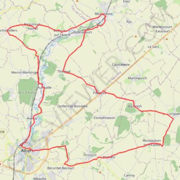 Itinéraire Le Souvenir - Albert à Miraumont, distance, dénivelé, altitude, carte, profil, trace GPS