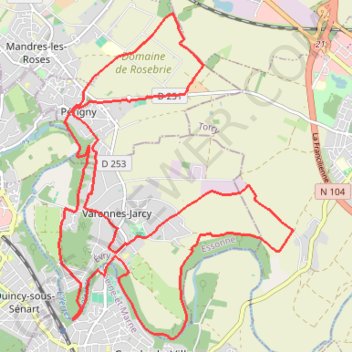 Itinéraire Varennes-Jarcy Boussy Saint-Antoine Périgny, distance, dénivelé, altitude, carte, profil, trace GPS