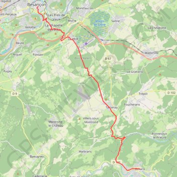 Itinéraire De Besançon à Ornans, distance, dénivelé, altitude, carte, profil, trace GPS
