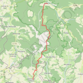 Itinéraire Auberive - Grancy-le-Château, distance, dénivelé, altitude, carte, profil, trace GPS