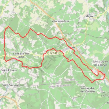 Itinéraire Burie chez Portier St Bris Abaye Font Douce, distance, dénivelé, altitude, carte, profil, trace GPS