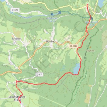 Itinéraire Le Frasnois - Saint-Maurice par Bonlieu, distance, dénivelé, altitude, carte, profil, trace GPS