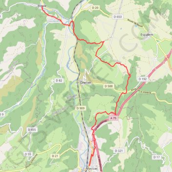 Itinéraire La Via Arverna (Blesle - Massiac), distance, dénivelé, altitude, carte, profil, trace GPS