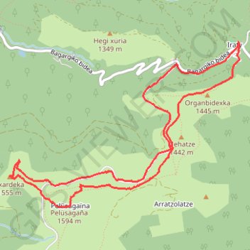 Itinéraire PELLUSEGAGNE et CHARDECA depuis les Chalets d'Iraty, distance, dénivelé, altitude, carte, profil, trace GPS