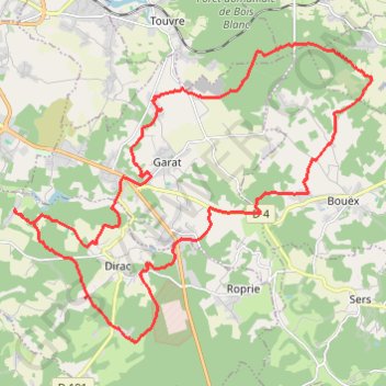 Itinéraire Bouex vers Garat 32.9 kms, distance, dénivelé, altitude, carte, profil, trace GPS