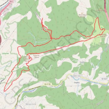 Itinéraire Uzturre, Belabieta y Loatzo circular desde Tolosa (Urkieta), distance, dénivelé, altitude, carte, profil, trace GPS