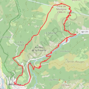 Itinéraire Cime de Montjoia, distance, dénivelé, altitude, carte, profil, trace GPS