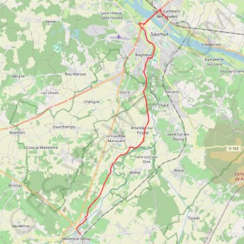 Itinéraire Saumur gare,_Montreuil-Bellay_, distance, dénivelé, altitude, carte, profil, trace GPS