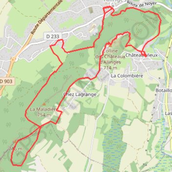 Itinéraire Allingeoise, distance, dénivelé, altitude, carte, profil, trace GPS
