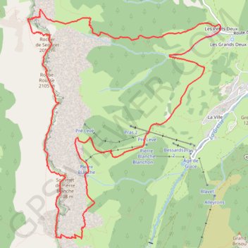 Itinéraire Roche Rousse, du Pas de Berrièves au Pas de la Ville, distance, dénivelé, altitude, carte, profil, trace GPS