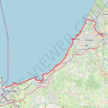 Itinéraire Bayonne - Hendaye, distance, dénivelé, altitude, carte, profil, trace GPS