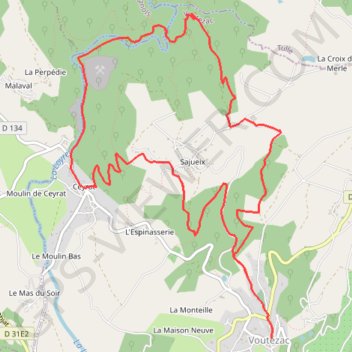 Itinéraire La fontaine des Crozes - Voutezac, distance, dénivelé, altitude, carte, profil, trace GPS