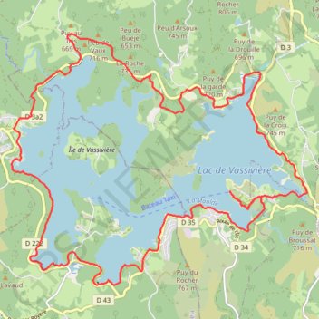 Itinéraire Tour de vassivières, distance, dénivelé, altitude, carte, profil, trace GPS