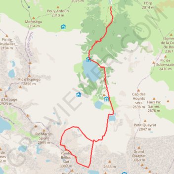 Itinéraire Belloc et Spijeoles depuis les granges d'Astau, distance, dénivelé, altitude, carte, profil, trace GPS