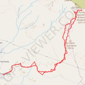 Itinéraire Punta Quinzeina Sud, distance, dénivelé, altitude, carte, profil, trace GPS