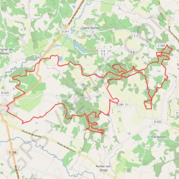 Itinéraire Autour de Duras, distance, dénivelé, altitude, carte, profil, trace GPS