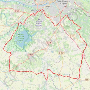 Itinéraire Saint-Lumine De Coutais - La Marne - Courcoué - VieilleVigne - Aigrefeuille - Vertou, distance, dénivelé, altitude, carte, profil, trace GPS