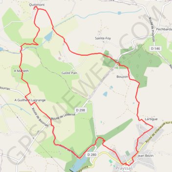Itinéraire Prayssas / Quittimont, circuit panoramique dans le Pays de Serres - Pays de la vallée du Lot, distance, dénivelé, altitude, carte, profil, trace GPS