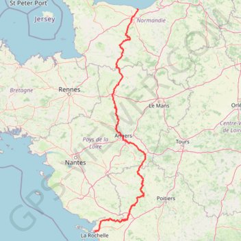 Itinéraire La Vélo Francette : Ouistreham - La Rochelle, distance, dénivelé, altitude, carte, profil, trace GPS