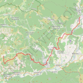 Itinéraire GR07 Le Bousquet Orb Douch, distance, dénivelé, altitude, carte, profil, trace GPS