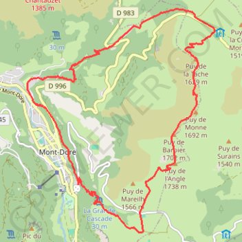Itinéraire Cascades et puys de Mont-Dore, distance, dénivelé, altitude, carte, profil, trace GPS