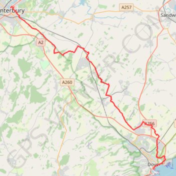 Itinéraire 1: Canterbury – Dover (Developed), distance, dénivelé, altitude, carte, profil, trace GPS
