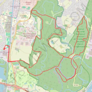 Itinéraire Illkirch-Graffenstaden : Autour du Bois, distance, dénivelé, altitude, carte, profil, trace GPS