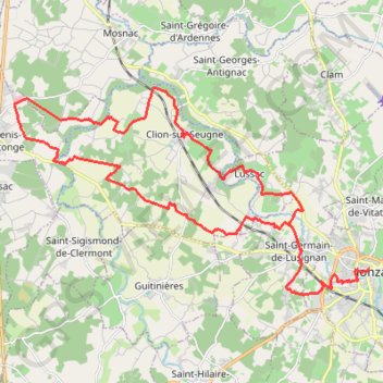 Itinéraire Jonzac boucles Seugne n°4 31 kms, distance, dénivelé, altitude, carte, profil, trace GPS