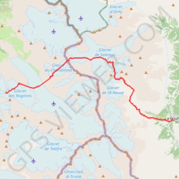 Itinéraire Traversée Grands Montets à La Fouly, distance, dénivelé, altitude, carte, profil, trace GPS