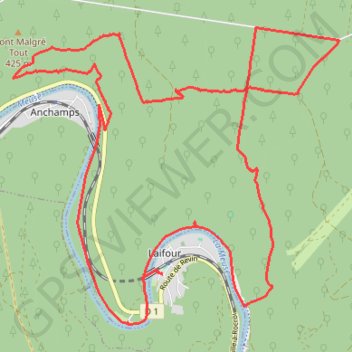 Itinéraire Dames de Meuse - Calvaire du Maquis des Manises - Laifour, distance, dénivelé, altitude, carte, profil, trace GPS