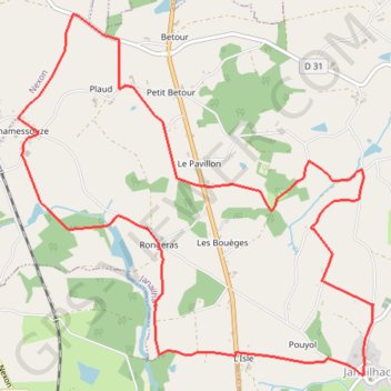 Itinéraire Loopi_Janailhac_LesSourcesDeLIsle, distance, dénivelé, altitude, carte, profil, trace GPS