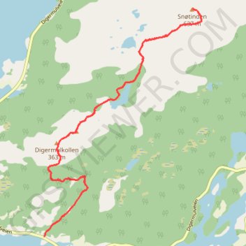 Itinéraire Digermulen - Keiservarden - Snøtind 003, distance, dénivelé, altitude, carte, profil, trace GPS