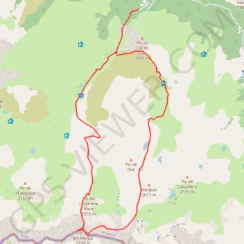 Itinéraire Pic de l'Homme Mort et pic de Mil-Menut par Quioulès, distance, dénivelé, altitude, carte, profil, trace GPS
