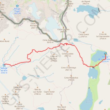 Itinéraire Refuge de Nice - Refuge de Valmasque, distance, dénivelé, altitude, carte, profil, trace GPS