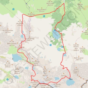 Itinéraire Crête des Gourgs Blancs depuis le refuge du Portillon, distance, dénivelé, altitude, carte, profil, trace GPS