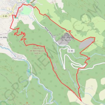 Itinéraire Sorèze, distance, dénivelé, altitude, carte, profil, trace GPS