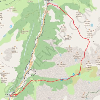 Itinéraire Merens les vals - l'hospitalet, distance, dénivelé, altitude, carte, profil, trace GPS