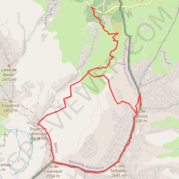 Itinéraire Petit et Grand Gabizos et pic de Louesque depuis le Litor, distance, dénivelé, altitude, carte, profil, trace GPS