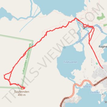 Itinéraire Tindstinden 001, distance, dénivelé, altitude, carte, profil, trace GPS