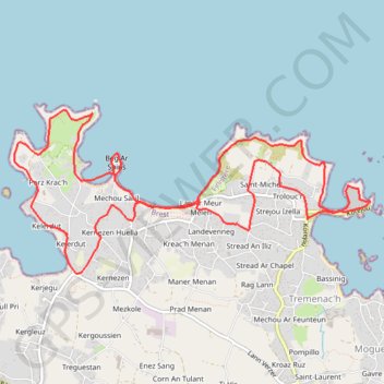 Itinéraire Sentier cotier de Koréjou à Saint-Michel et Kélerdut, distance, dénivelé, altitude, carte, profil, trace GPS