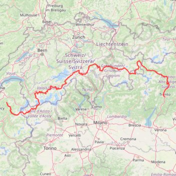 Itinéraire Trente - Annecy, distance, dénivelé, altitude, carte, profil, trace GPS