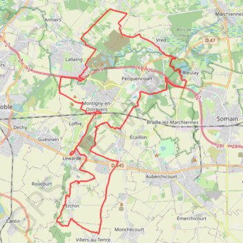 Itinéraire Lewarde, distance, dénivelé, altitude, carte, profil, trace GPS