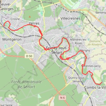 Itinéraire L'Yerres, distance, dénivelé, altitude, carte, profil, trace GPS