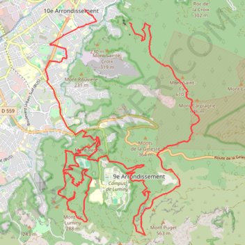 Itinéraire Luminy, distance, dénivelé, altitude, carte, profil, trace GPS