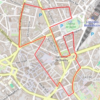 Itinéraire Itinéraire de 4 Rue Montmailler, 87000 Limoges, France à 1 Pl. Stalingrad, 87000 Limoges, France, distance, dénivelé, altitude, carte, profil, trace GPS